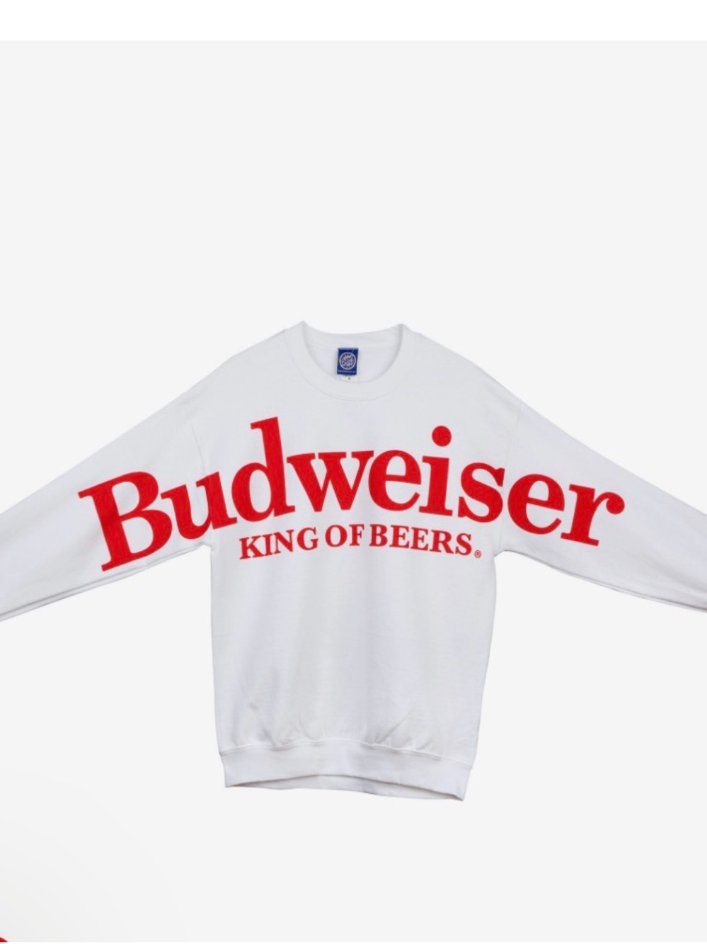 Budweiser White Crewneck with Bold Red Logo Across Chest